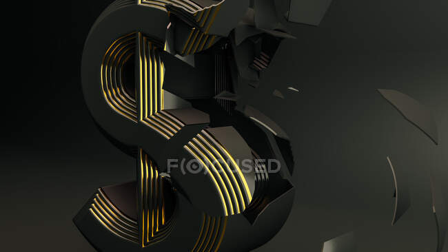 Dollar money symbol breaking due to the economic crisis caused by the coronavirus. Money concept on black background — Stock Photo