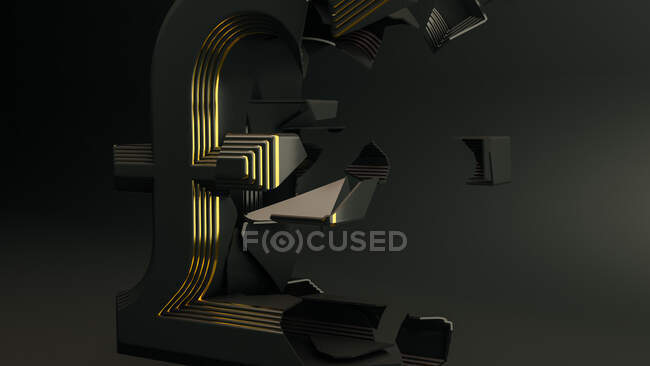 Pound money symbol breaking due to the economic crisis caused by the coronavirus. Money concept on black background — Stock Photo