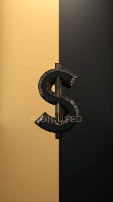 Dollar-Geld-Symbol. Geldkonzept auf schwarzem und goldenem Hintergrund — Stockfoto