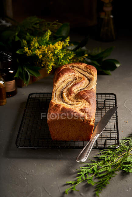 Primo piano di un pane di banana su un vassoio — Foto stock
