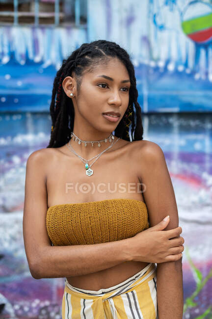 Portrait of attractive young latin woman with dreadlocks in Colombia — Stock Photo
