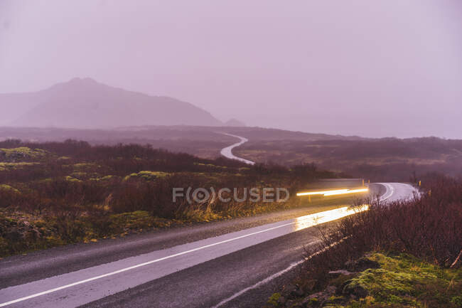 Círculo dourado durante o pôr do sol, Pingvellir National Park, Viajar pela Islândia, Europa — Fotografia de Stock