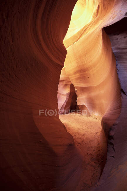 Pintoresco paisaje del cañón de la ranura del antílope inferior con arenisca roja ubicada en un terreno árido del desierto de los Estados Unidos de América - foto de stock