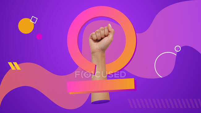 Feminism symbol made mixing photography and graphic design techniques. Conceptual contemporary art collage. — Stock Photo