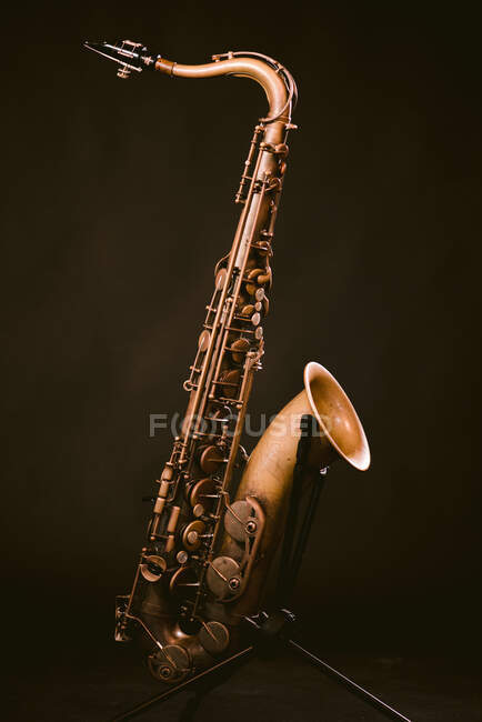 Fragment of a Saxophone on a Black Background Stock Photo - Image of  instrument, education: 53267224
