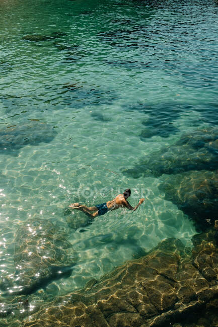 Человек плавает в море летом — стоковое фото