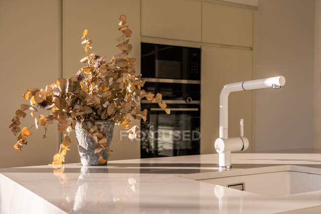 Interior of dining zone in cozy light kitchen — Stock Photo