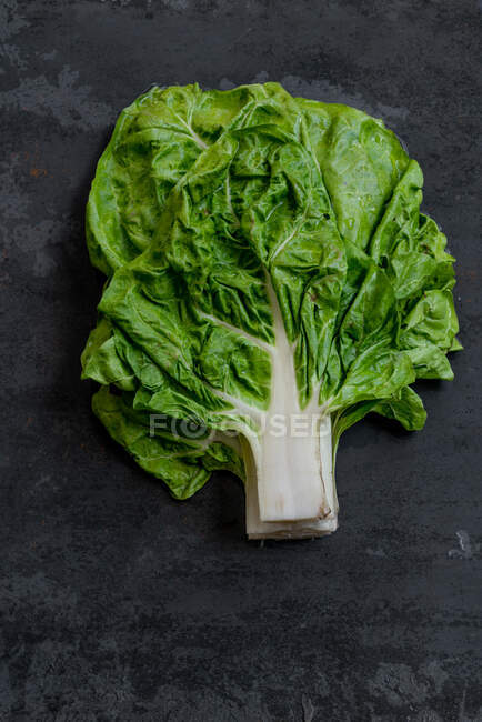 From above of bunch of chard placed on black shabby background in studio — Stock Photo