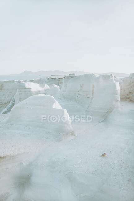 Spacious white stony rough formations located in Sarakiniko Greece on sunny clear weather — Stock Photo