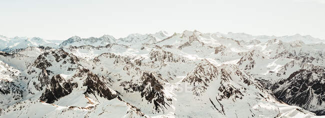 Panoramic from above views of snowy mountains in Dolomites, Italy — Stock Photo