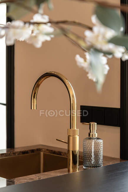 Close up of elegant sink in luxury kitchen — Stock Photo