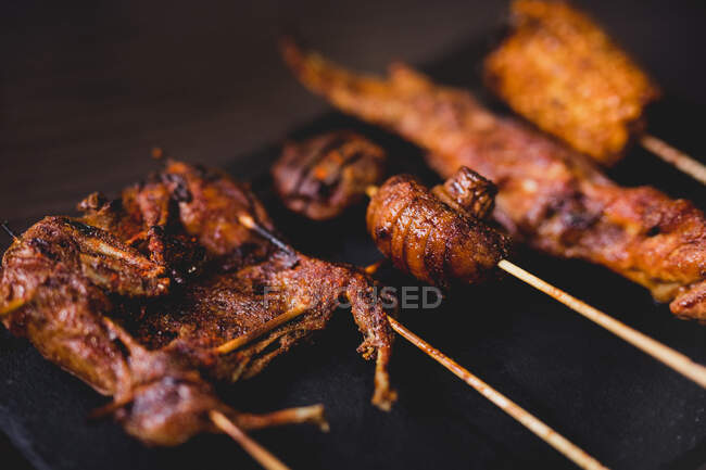 Delicious cooked spicy duck skewers — Stock Photo