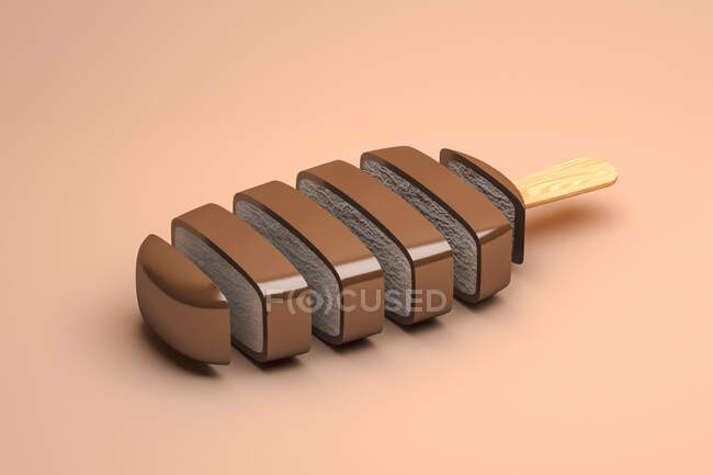 Von oben ein in Stücke geschnittenes surreales Schokoladeneis — Stockfoto