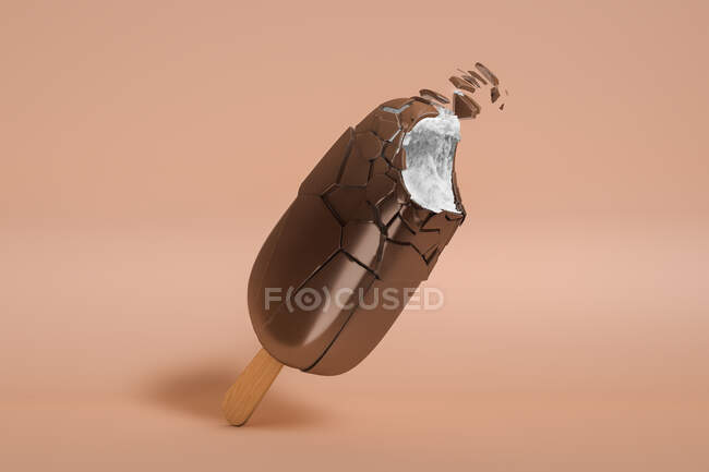 Side view of chocolate ice cream breaking into pieces — Stock Photo
