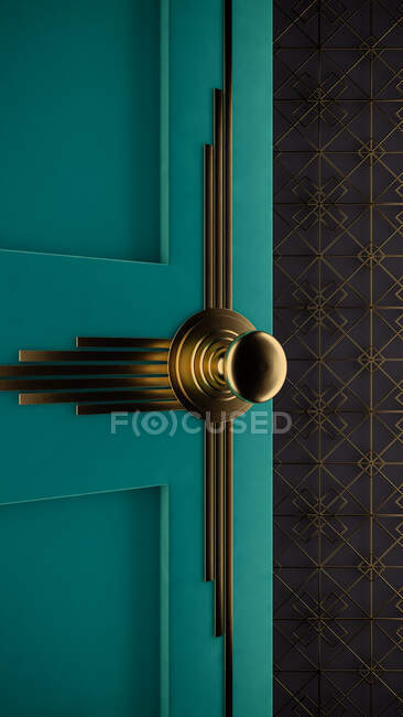 Дверная ручка в стиле ар-деко. Зеленая дверь. — стоковое фото