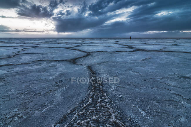 Spektakuläre Landschaft aus festem Boden einer salzigen Lagune in Toledo unter bewölktem Himmel — Stockfoto