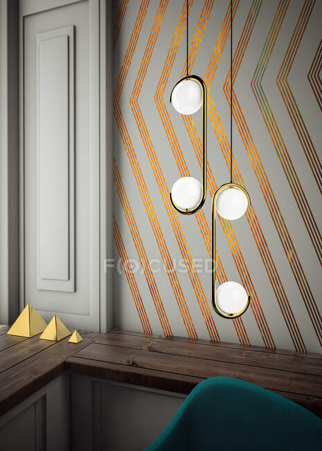 Ceiling lamp with geometric shape in the Art Deco style next to a window — Stock Photo