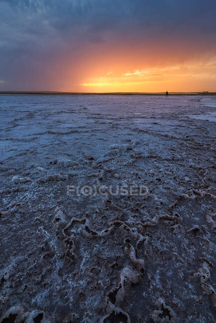 Spectacular landscape of solid ground of salty lagoon in Toledo under cloudy sky — Stock Photo