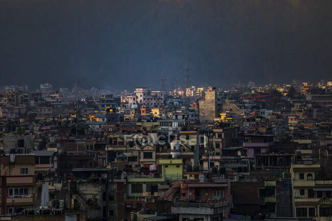Spectacular scenery of Kathmandu cityscape with residential buildings in sunny morning in Nepal — Stock Photo