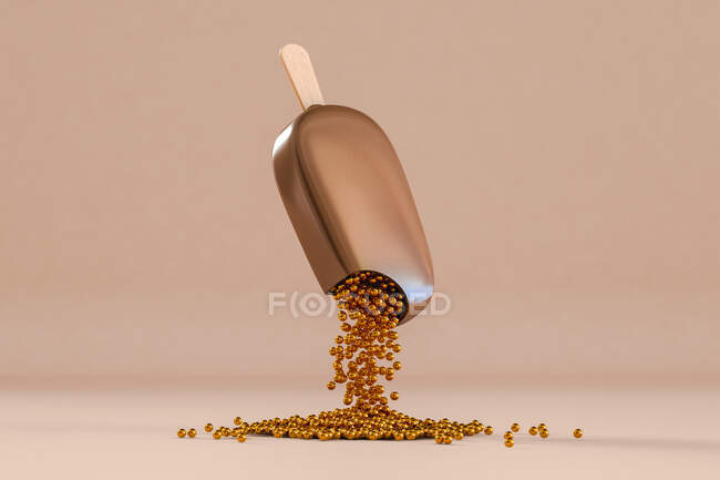 Sorvete de chocolate surreal com bolas douradas de dentro — Fotografia de Stock