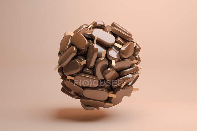 Palla surreale formata da gelati al cioccolato su fondo marrone morbido — Foto stock