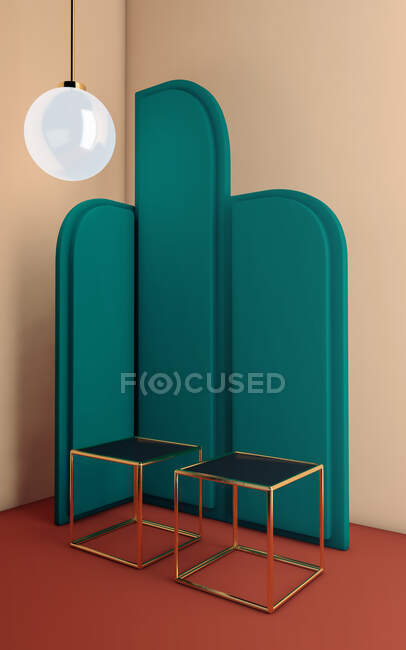 Angolo interno in stile Art Deco. Decorazione d'interni con lampada e tavolini — Foto stock