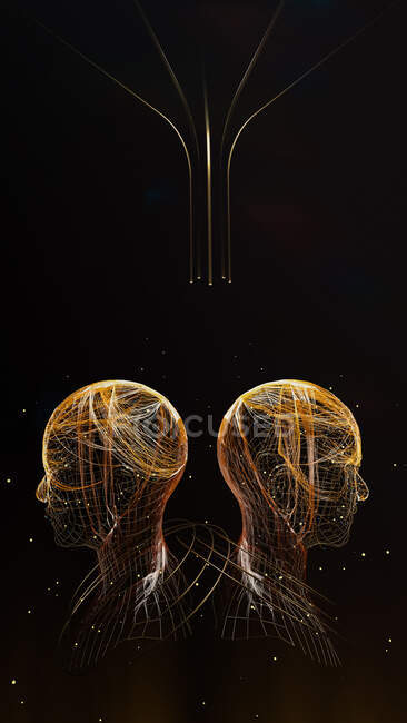 Ai Artificial intelligence connected between two heads — Stock Photo