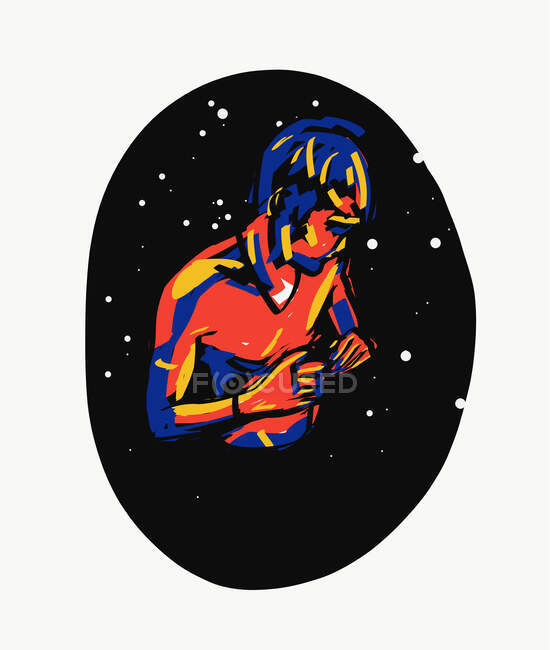 Векторна ілюстрація сором'язливого чоловіка на тлі темного нічного неба з зірками — стокове фото