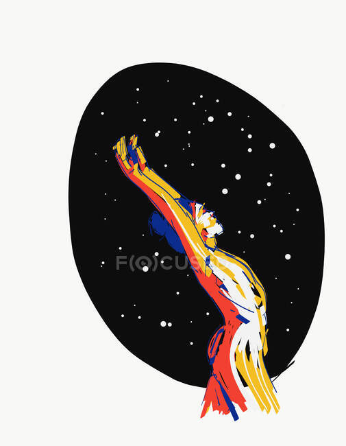 Векторная иллюстрация мечтательной обнаженной женщины, стоящей на фоне ночного неба со звездами — стоковое фото