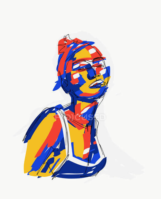 Illustration vectorielle colorée de jeune modèle féminin auto-assuré avec coiffure tendance en haut regardant la caméra sur fond blanc — Photo de stock