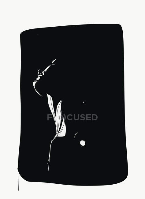 Illustration vectorielle monochrome créative de la silhouette d'une jeune femme mélancolique regardant pensivement — Photo de stock