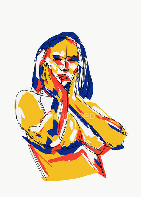 Vektor-Illustration nackter, fitter Frauen, die Gesicht berühren und in die Kamera schauen — Stockfoto
