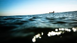 Mulher no oceano remando na prancha de surf — Fotografia de Stock