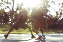 Men play basketball in park — Stock Photo
