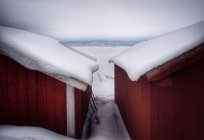 Neve edifícios cobertos — Fotografia de Stock