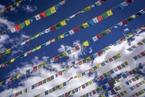 Banderas de oración en el cielo azul - foto de stock