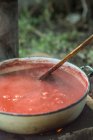 Pentola con salsa fatta in casa — Foto stock