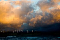 Ряд ветряных турбин на холме — стоковое фото