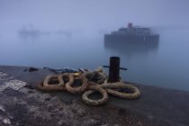 Foggy harbor scene — Stock Photo