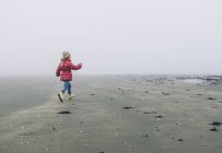 Países Bajos, Zelanda, Ritthem, Niña en la playa brumosa - foto de stock
