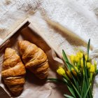 Croissants and fresh flowers — Stock Photo