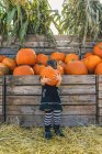 Girl holding large pumpkin — Stock Photo