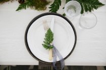 Place setting with leaf decoration — Stock Photo