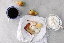 Slice of pear sponge cake — Stock Photo