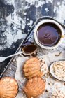 Hazelnut madeleines with caramel sauce — Stock Photo