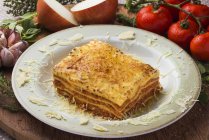 Dish of homemade lasagne — Stock Photo