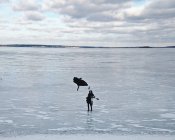 Femme debout sur la mer gelée — Photo de stock