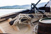 Ropes and anchor on ship — Stock Photo