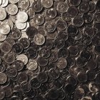 Top view of large heap of canadian nickels — Stock Photo