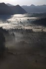 Vallée de Kintamani dans le brouillard matinal, Indonésie, Bali — Photo de stock